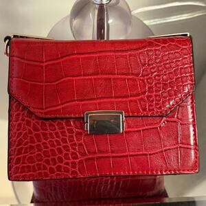 Zara Red Faux Croc Embossed Crossbody Clutch Mini Bag